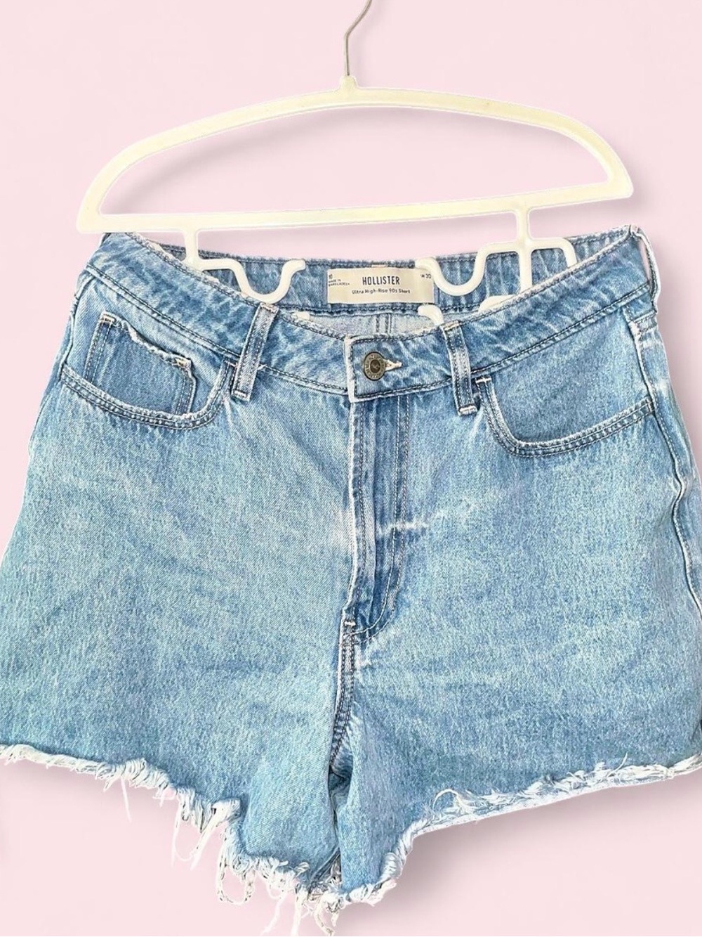 Hollister Light Blue Frayed Hem Denim Shorts